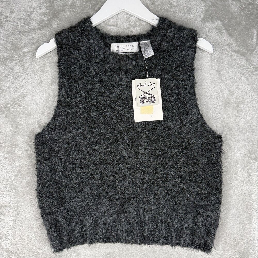 Vtg Portraits By Northern Isles Vest Women Large Hand Knit Mohair Blend Gray NWT